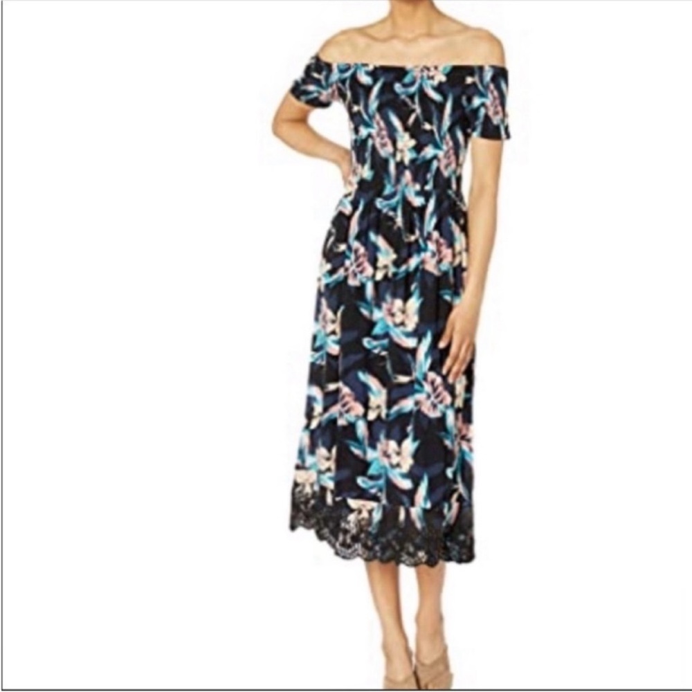 Roxy tropical floral print off shoulder midi dress